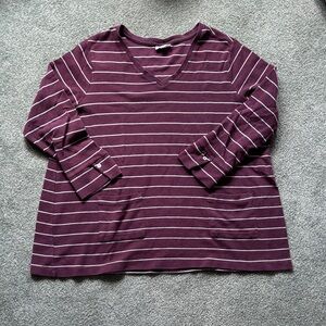 J. Jill Plum Striped V-Neck Long Sleeve Top